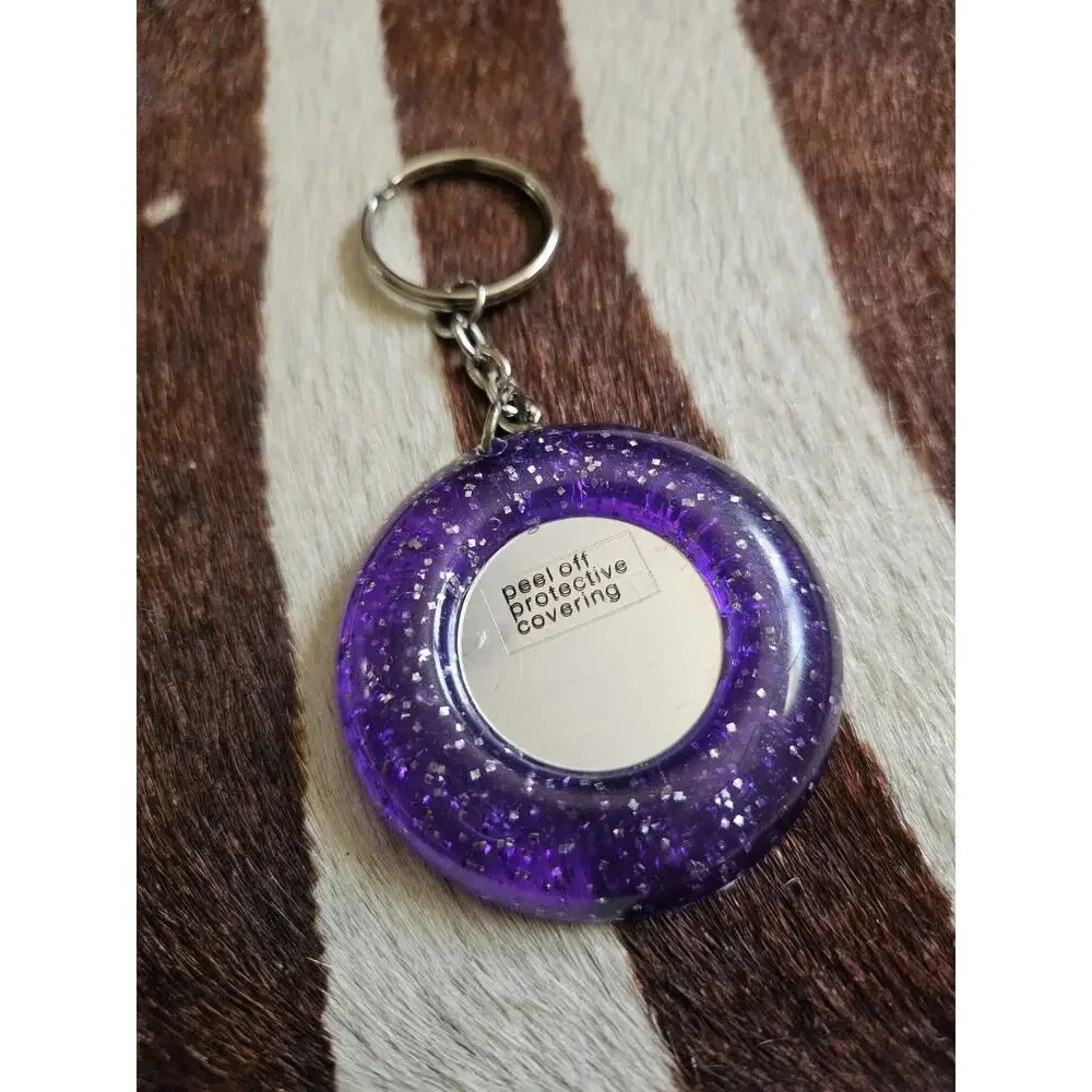Vintage Lisa Frank Picture Frame/Mirror Keychain Glitter Purple